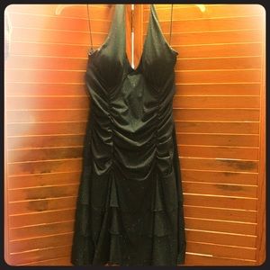 Large, teal glitter dress